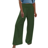 Ženske široke hlače širokih nogu, ravne hlače visokog struka, Ležerne hlače zelene boje;