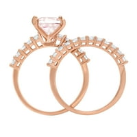 2. CT Brilliant Princess Cut Simulirani ružičasti dijamant 18K ružičasto zlato pasijans s naglascima Bridal Set