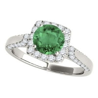 Prstenovi za žene 1. Karatni dijamantni i smaragdni prsten, 4 zuba od 14 karatnog bijelog zlata