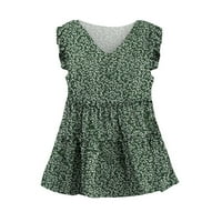 Ženske Peplum majice, jednobojne široke ženske ljetne košulje bez rukava s izrezom u obliku slova U, zelene u