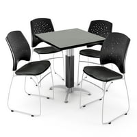 Set za sobu za odmor, svestrani stol s metalnom mrežastom kvadratnom bazom od 36 inča, stolice u crnoj boji, stolice