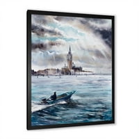 DesignArt 'brod koji se vraća u oluju nad Venecijom u Italiji' nautički i obalni uokvireni umjetnički tisak