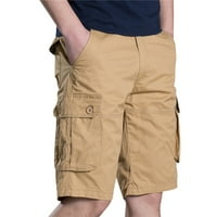 Muške teretne hlače veličine plus veličine, jednobojne, sa bočnim vezicama, s više džepova, kratke hlače