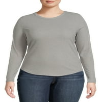 Ženska Rebrasta majica s okruglim vratom s dugim rukavima u veličini Plus, 2 pakiranja, veličine u veličini od