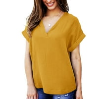 Ženske majice Ženska Moda nova ljetna jednobojna ležerna široka košulja s izrezom u obliku slova U i kratkim rukavima