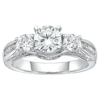 Izvrsni nakit od srebra s tri okrugla dijamanta koji imitiraju bijeli dijamant s kanalom i zupcima, prsten za