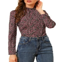 Jedinstveni prijedlozi ženska cvjetna šifonska bluza s dugim rukavima S volanima i visokim vratom