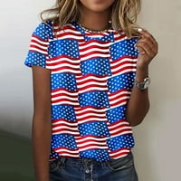 Ležerni vrhovi američke zastave za žene, majice kratkih rukava s okruglim vratom s printom 4. srpnja, Ženske majice