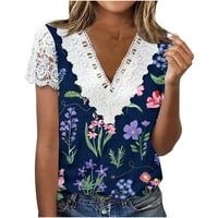 Ženske ljetne majice, čipkaste heklane majice s izrezom i kratkim rukavima u obliku slova U, majice s cvjetnim