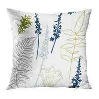 Cvjetni divlji cvjetovi paprati listovi i zimzeleni borovi grane plave sive i zelene boje biljke jastučnice jastuk