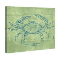 Nautička i obalna zidna umjetnička avenija Umjetničko platno ispisuje morski život 'The Common Blub Crab' - zelena,