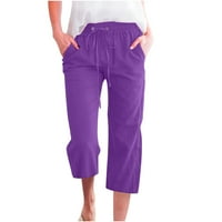 Očistinja ženske plus hlače casualsolid boja elastična labava hlače ravne široke noge s džepom
