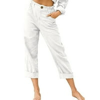 Uzročne labave lanene hlače za žene ljetne noge duge dnevne hlače hlače ljetne hlače s džepovima
