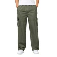 Muške hlače jednobojne ravne pamučne hlače srednjeg i visokog struka, velike veličine, džepovi, elastični pojas,