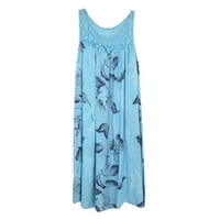 Sundresses za žene Boemska kratka rukava bez rukava tiskana zabava A-Line haljine xl plava