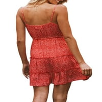 Pfysire žensko cvjetno ljeto v vrat cami mini haljina crtana sunčanica crvena l