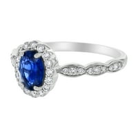 14K bijelo zlato karata tdw ovalni plavi safir i dijamantski halo vjenčani prsten set