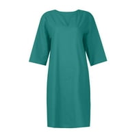 Ženske ležerne haljine za žene labava zabava solidna V-izreza dužina koljena lakat a-line haljina zelena l