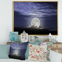 Dizajnerska umjetnost Puni Mjesec koji izlazi na oblačnom noćnom nebu, morski i Obalni zidni otisak na uokvirenom