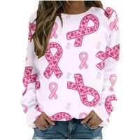 Ženske ružičaste košulje od raka dojke, ženske pulovere s dugim rukavima s vrpcom, košulje od raka s okruglim