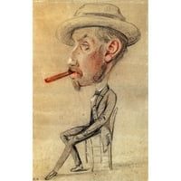 Monet, Claude crni moderni uokvireni muzejski umjetnički tisak pod naslovom - Karikatura čovjeka s velikom cigarom