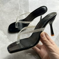 Sandale Žene lepršave nalete ljetne potpele čvrste boje papuča casual klip quinestone visoke pete kvadratne papuče