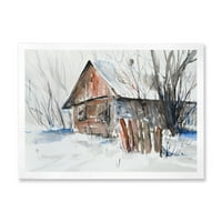 DesignArt 'stara napuštena drvena kuća u zimskoj snježnoj slici' Tradicionalni uokvireni umjetnički tisak
