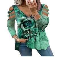 Ženske košulje s dugim rukavima, široke Ležerne majice s printom ruže, puloveri s patentnim zatvaračem, majice,