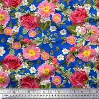 Georgette tkanina od mahovine, lišće klematisa i ruže s cvjetnim ukrasom, tiskana tkanina širine dvorišta