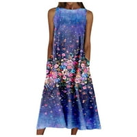 Ljetne maksi haljine za žene s cvjetnim printom u donjem rublju Duga majica sarafan Bez rukava s džepovima ležerna