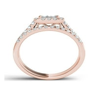 1- Karat T.W. Dijamantni pojedinačni halo klaster dvopojasni 14KT ružičasti zaručnički prsten set