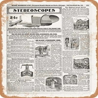 Metalni znak-reprodukcija stranice kataloga A. M. Sa Stereoskopima str. - Vintage zahrđali izgled