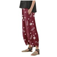 Ženske Ležerne široke hlače s cvjetnim printom od pamuka i lana, široke teretne hlače s elastičnim pojasom i džepovima