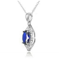 Stvorena plava safira i bijela Topaz Sterling Silver ovalna modna ogrlica