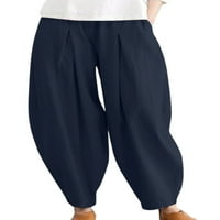 Bomotoo Ladies Loungewear široka noga dna s džepnim palazama hlače dnevne hlače dnevno nošenje harem hlača plava