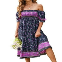 Ženska boemska duga Maksi haljina s cvjetnim printom u donjem rublju, Sundress Bez rukava Bez rukava s križnim