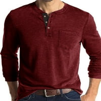 Muškarci majice s dugim rukavima bluze gumb za majice dolje majice muške modne osnovne majice pulover vino crvena