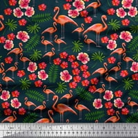 Krepirana svilena tkanina s uzorkom lišća, cvijeća i ptica flaminga iz Abou