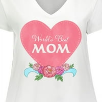 Ženska majica s izrezom u obliku slova najbolja mama na svijetu u ružičastom srcu s cvijećem
