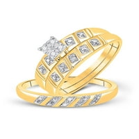 Čvrsto 10k žuto zlato njegov i njezin okrugli dijamantni kvadratni par, par tri prstena svadbeni zaručnički prsten
