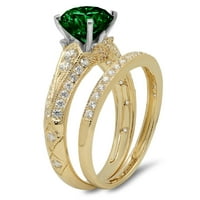 1. dijamant okruglog reza s imitacijom smaragda od 18 karatnog žutog i bijelog zlata s naglascima vjenčani set