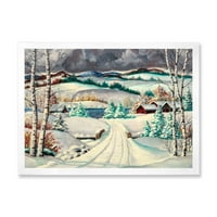 Dizajnerski crtež Snježna cesta u zimskom krajoliku sela uokvireni tradicionalni umjetnički tisak