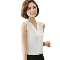 šifonske bluze za žene, Ženska kratka uredska radna odjeća, košulje s izrezom u obliku slova u, šifonski casual