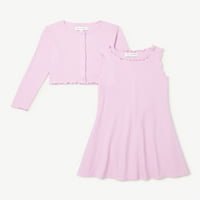 Besplatni montažni djevojaci Fit Dress & Cardigan, dvodijelni set odjeće, veličine 4-18
