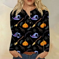 Ženski ležerni pulover s dugmadima s printom za Noć vještica s dugim rukavima gornja bluza