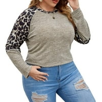 Majica s leopard printom s okruglim vratom, višebojne majice dugih rukava Plus veličine