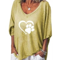 Ženska plus veličina dugačka kratka majica bluze s tiskanim tiskanim vrhovima s izrezom s košuljom ugrađenom na