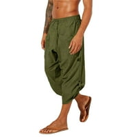 Muške hlače za trčanje širokog kroja, rastezljive vanjske hlače s krpicama, zelene