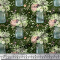 Zelena svilena tkanina, vaza za boce i tkanina s cvjetnim printom Anemone širine dvorišta