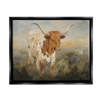 Stupell Industries longhorn goveda ispaša životinja i insekti slikaju crni plutari uokvireni umjetnički tisak